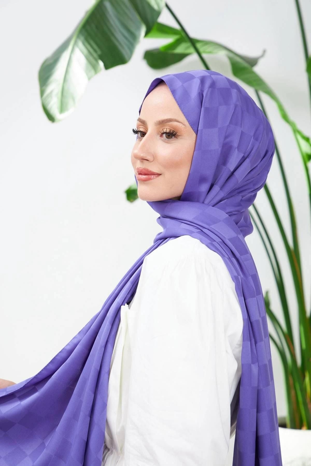 İpekhan Yeni Dama Desen İpeksi Jakar Şal Mor 9007-24