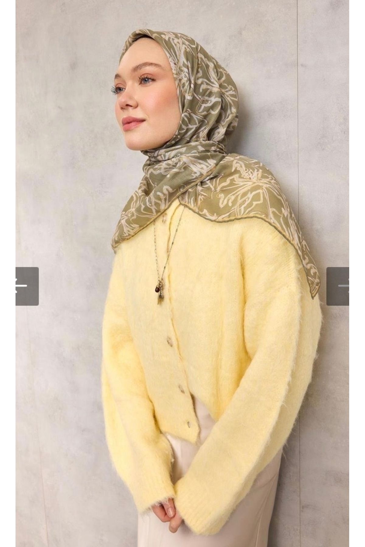 Silk Home Pamuk Polyester Soft Eşarp Haki Lilium Desenli