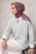 Silk Home Pamuk Polyester Soft Eşarp Gül Kurusu Çiçek Desenli Kaymaz Dokulu 90x90