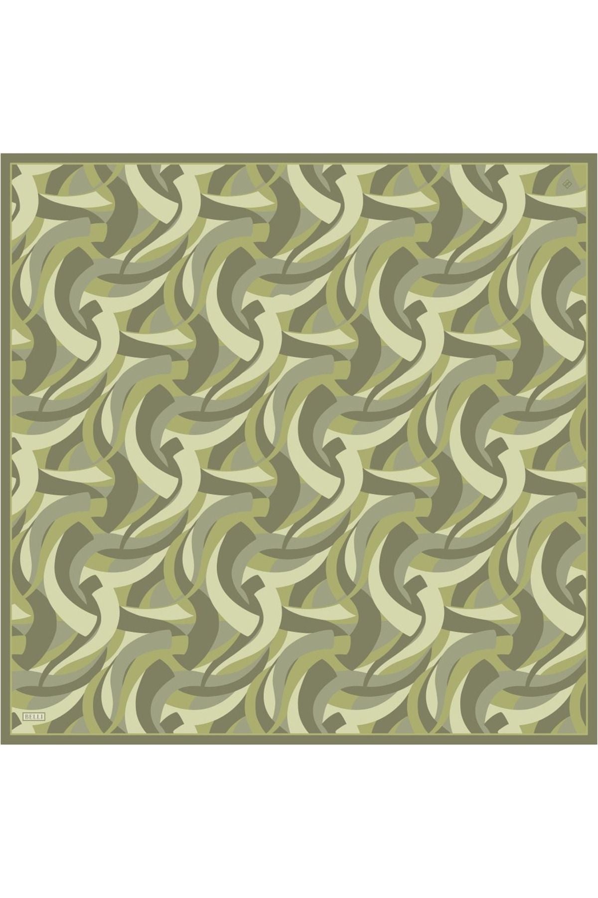 Belli Yeşil Geometrik Desen %100 Twill İpek Eşarp 4327 - 86
