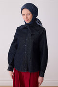 Belli Lacivert Klasik Desen %100 Twill İpek Eşarp 4326 - 86