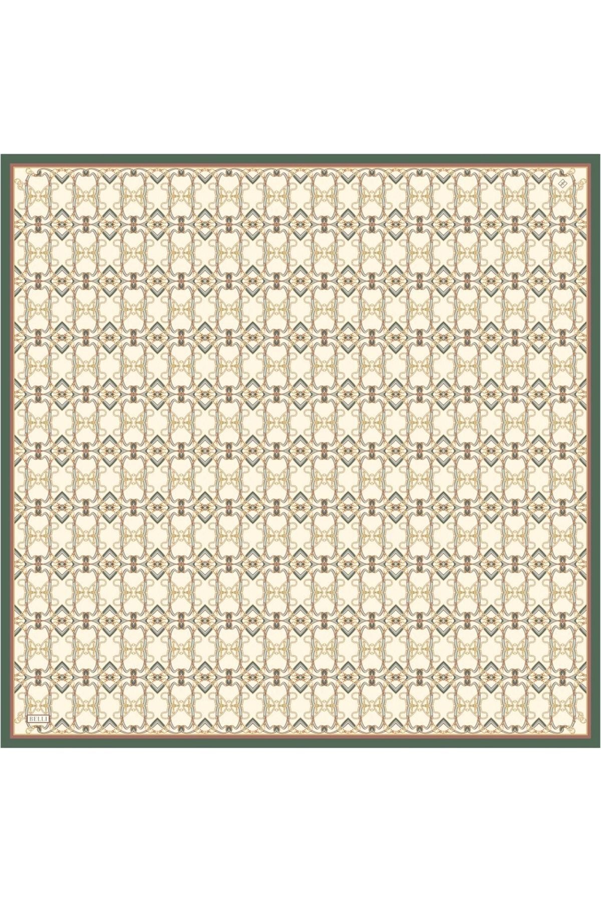 Belli Çok Renkli Klasik Desen %100 Twill İpek Eşarp 4328 - 81