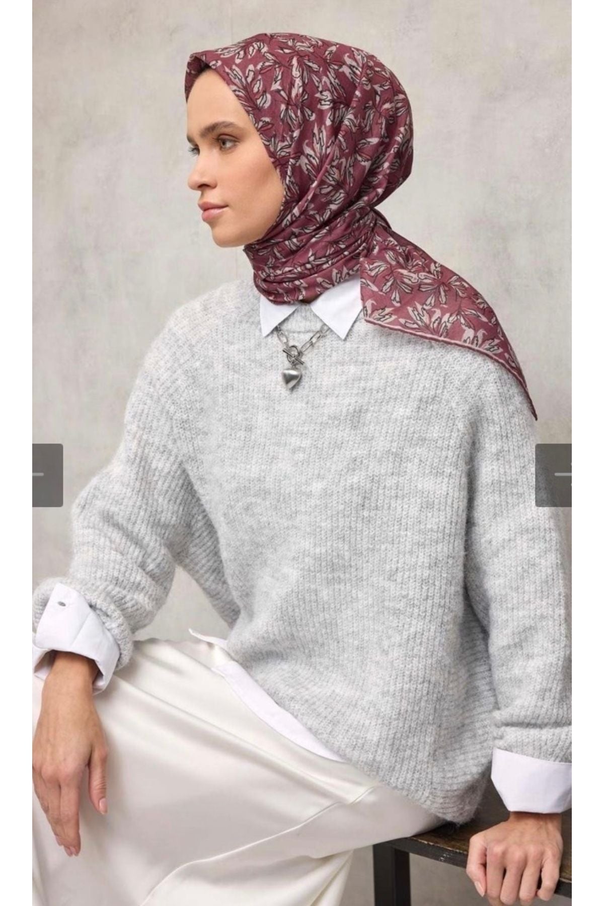Soft Eşarp Gül Kurusu Çiçek Desenli