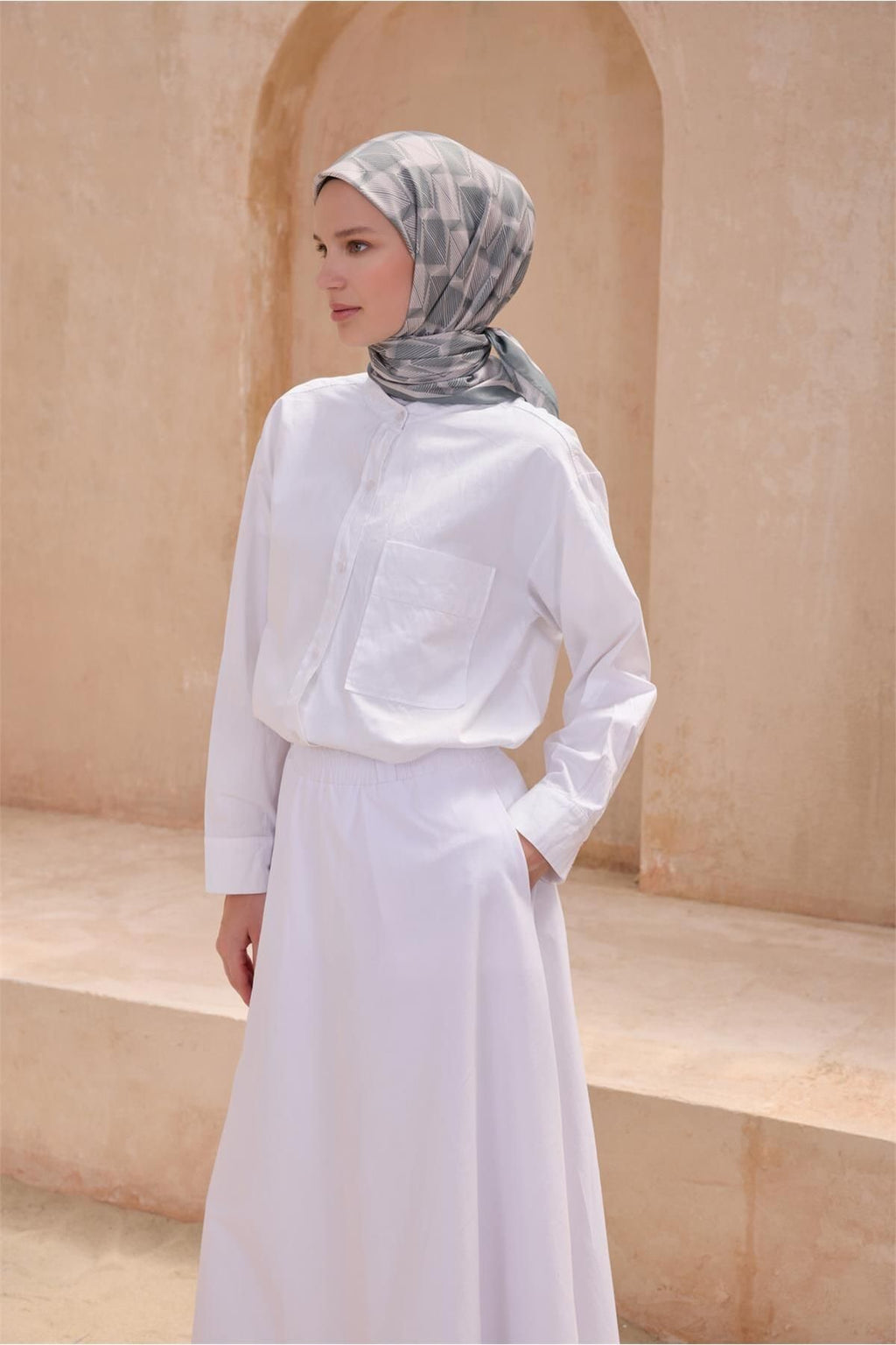 Belli Geometrik Desen Mint Premium Soft Eşarp 14 - 18