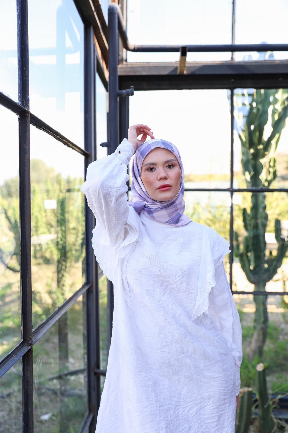 Logo Desen Soft Eşarp Lila Mor 1162-13