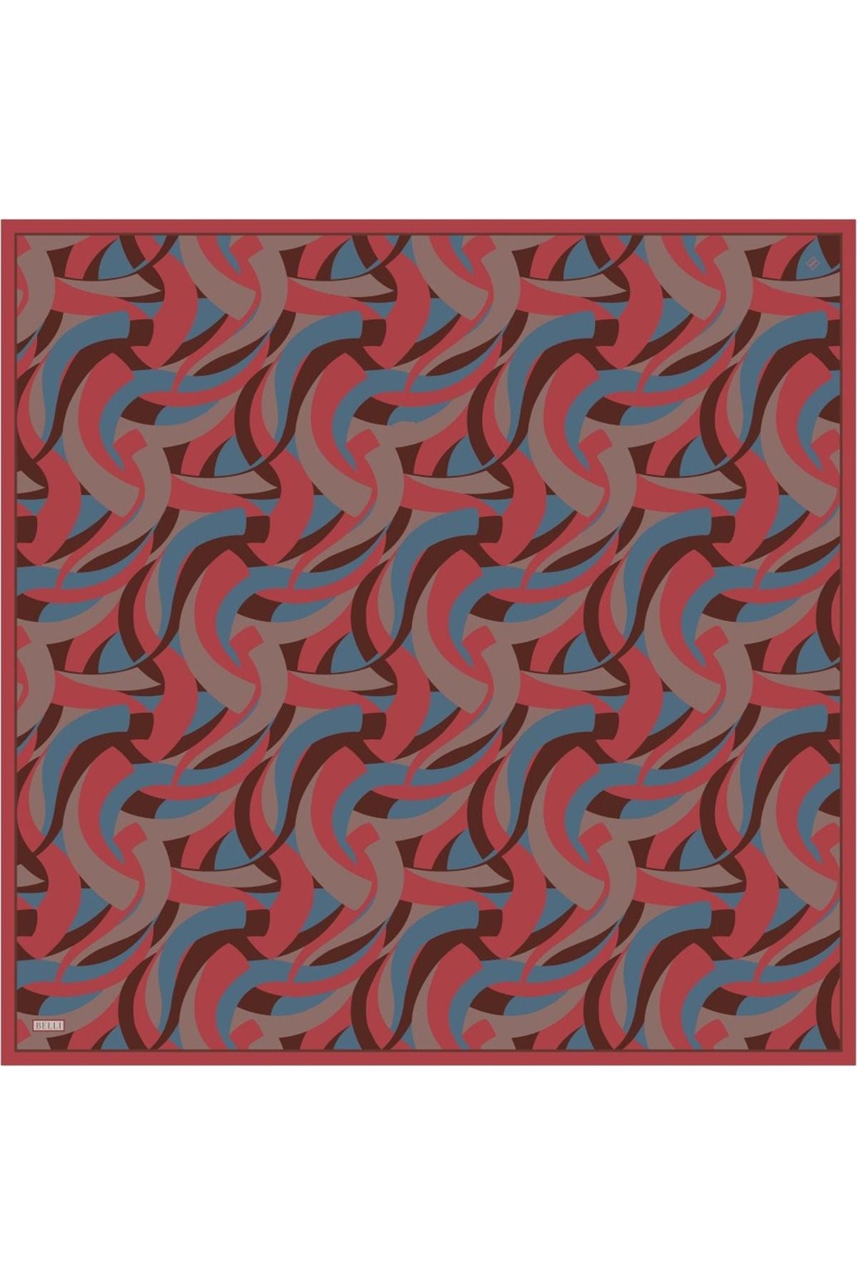 Belli Çok Renkli Geometrik Desen %100 Twill İpek Eşarp 4327 - 85