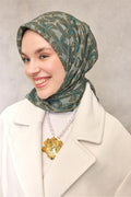 Silk Home Pamuk Polyester Soft Eşarp Flora Desen Soluk Yeşil 90*90