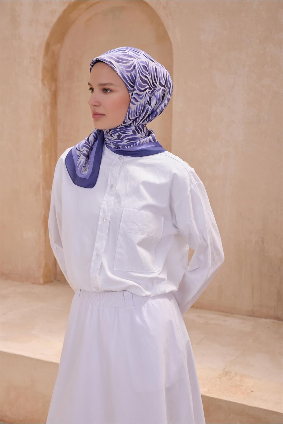 Çiçek Desen Mor Premium Soft Eşarp 8 - 14