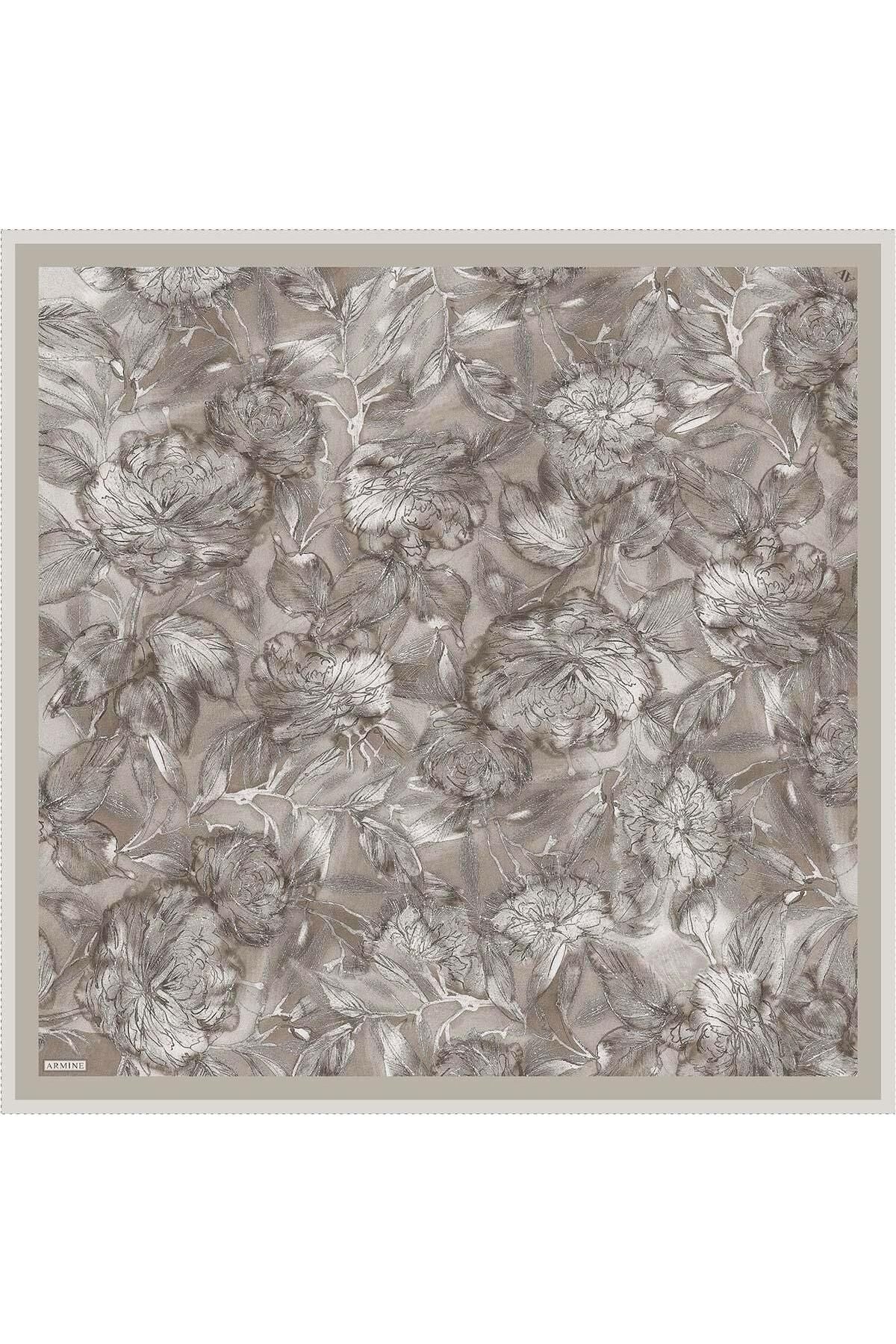 Armine Çiçek Desenli Saf İpek Twill Eşarp 9409D 83