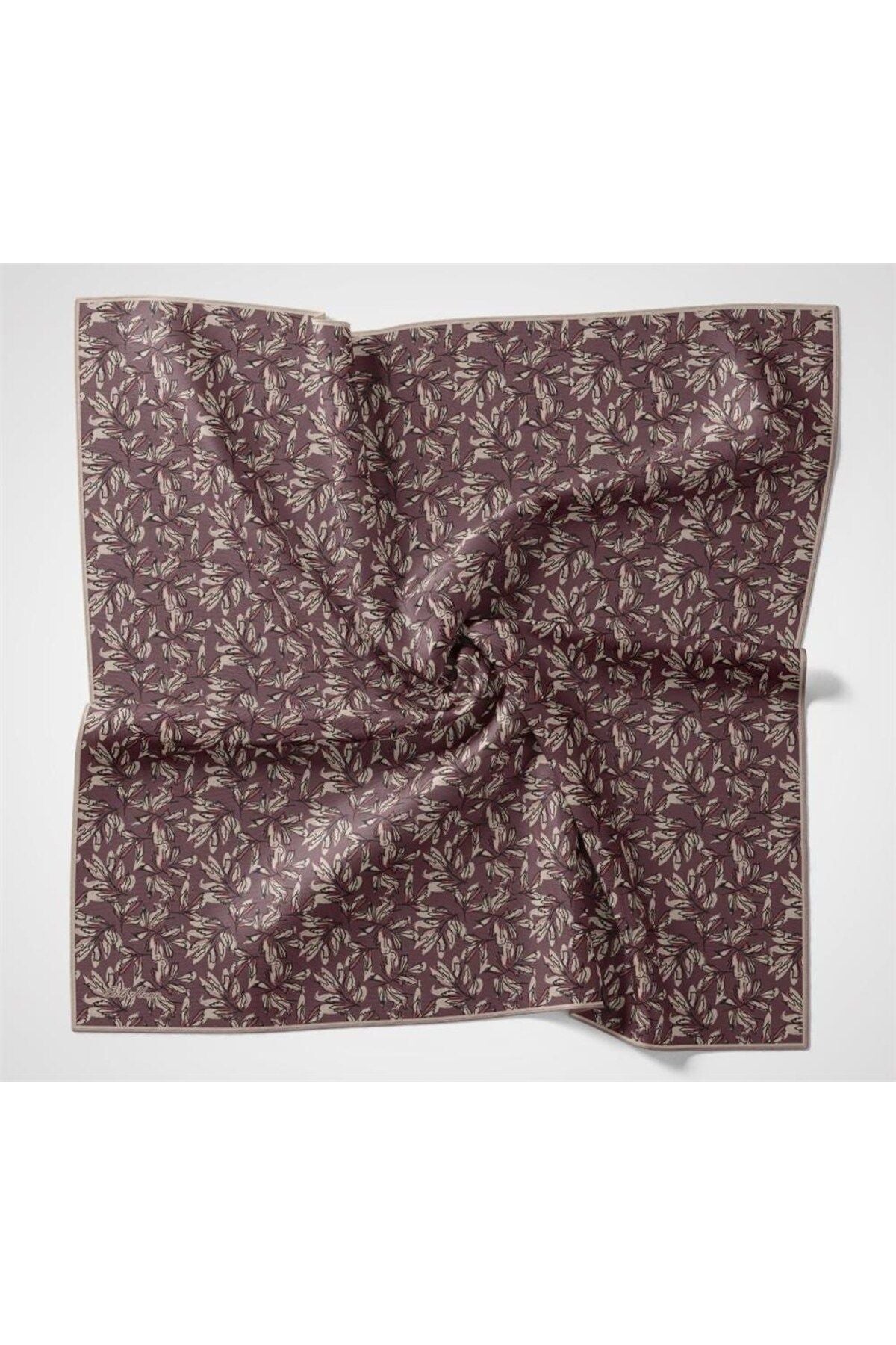 Silk Home Pamuk Polyester Soft Eşarp Gül Kurusu Çiçek Desenli Kaymaz Dokulu 90x90