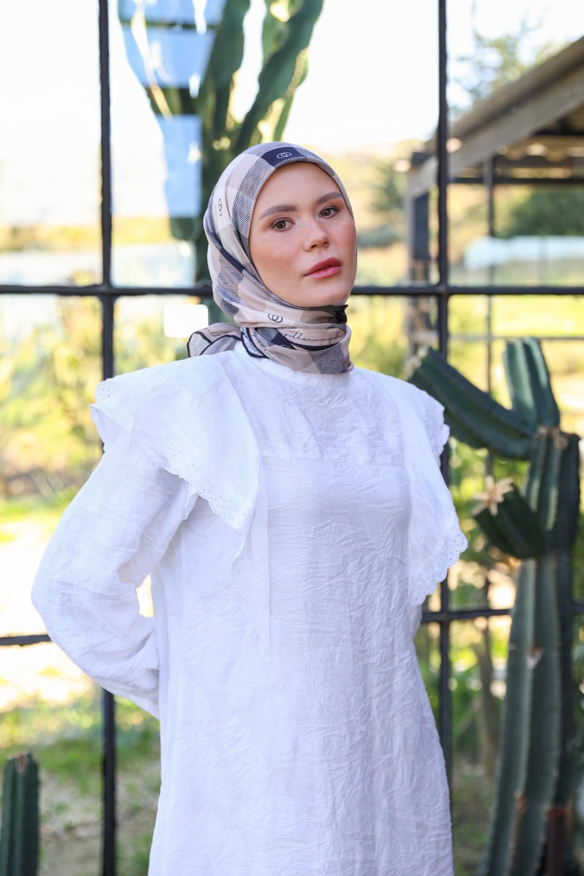 Logo Desen Soft Eşarp Füme 1162-12
