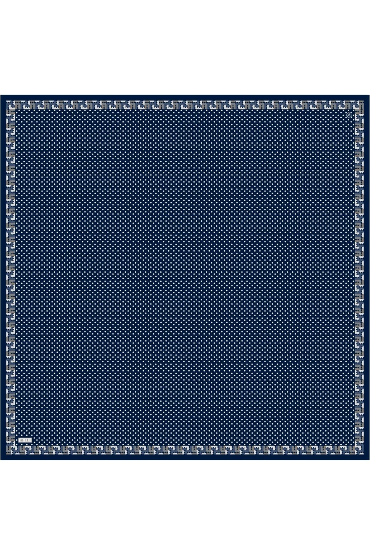 Belli Lacivert Klasik Desen %100 Twill İpek Eşarp 4326 - 86
