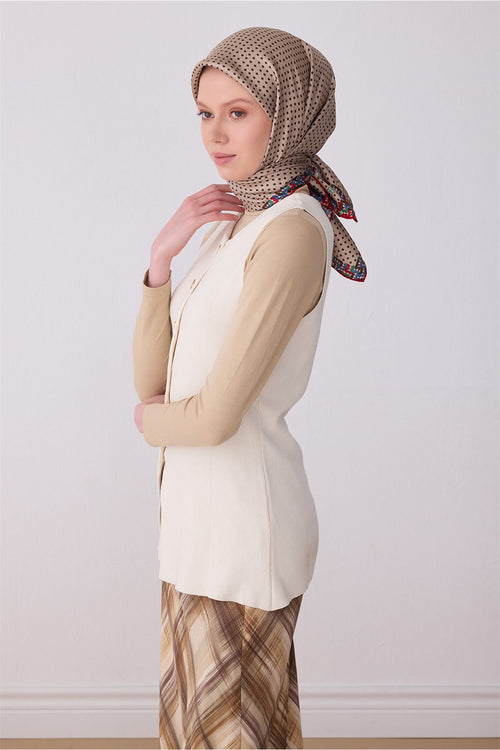 Belli Bej Klasik Desen %100 Twill İpek Eşarp 4326 - 81