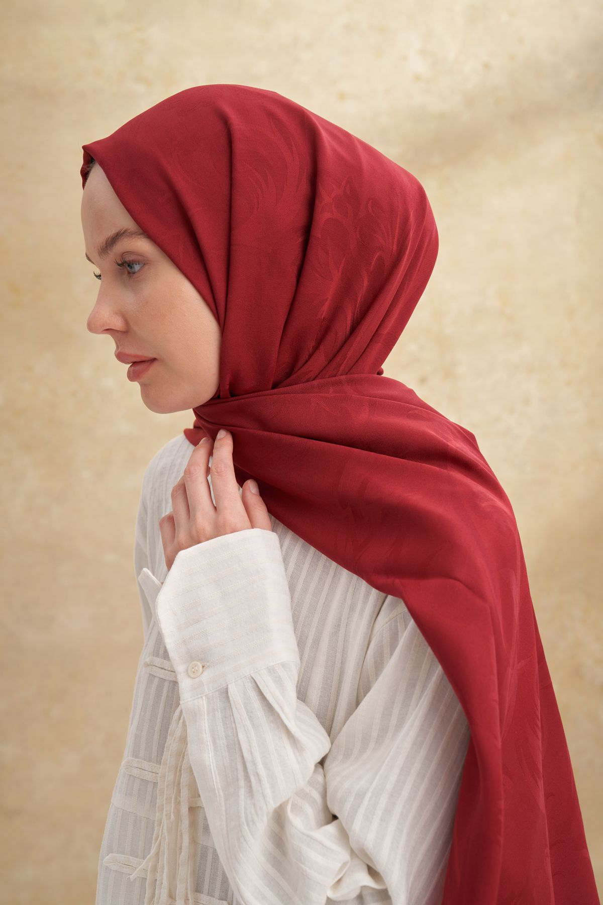 ARMANDA BAMBU BAROQ DESEN ŞAL - BORDO