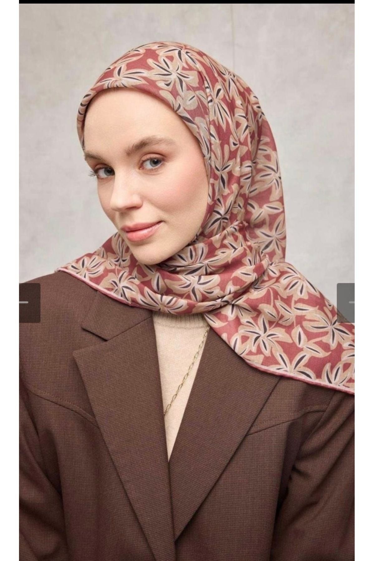 Pamuk Polyester Soft Eşarp Kiremit Flora Desenli