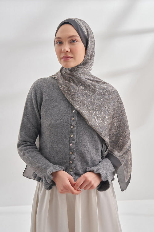 ARMANDA Ethnic vual vintage desen füme rengi şal