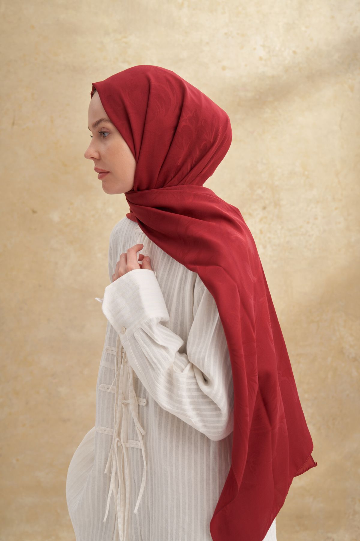 ARMANDA BAMBU BAROQ DESEN ŞAL - BORDO